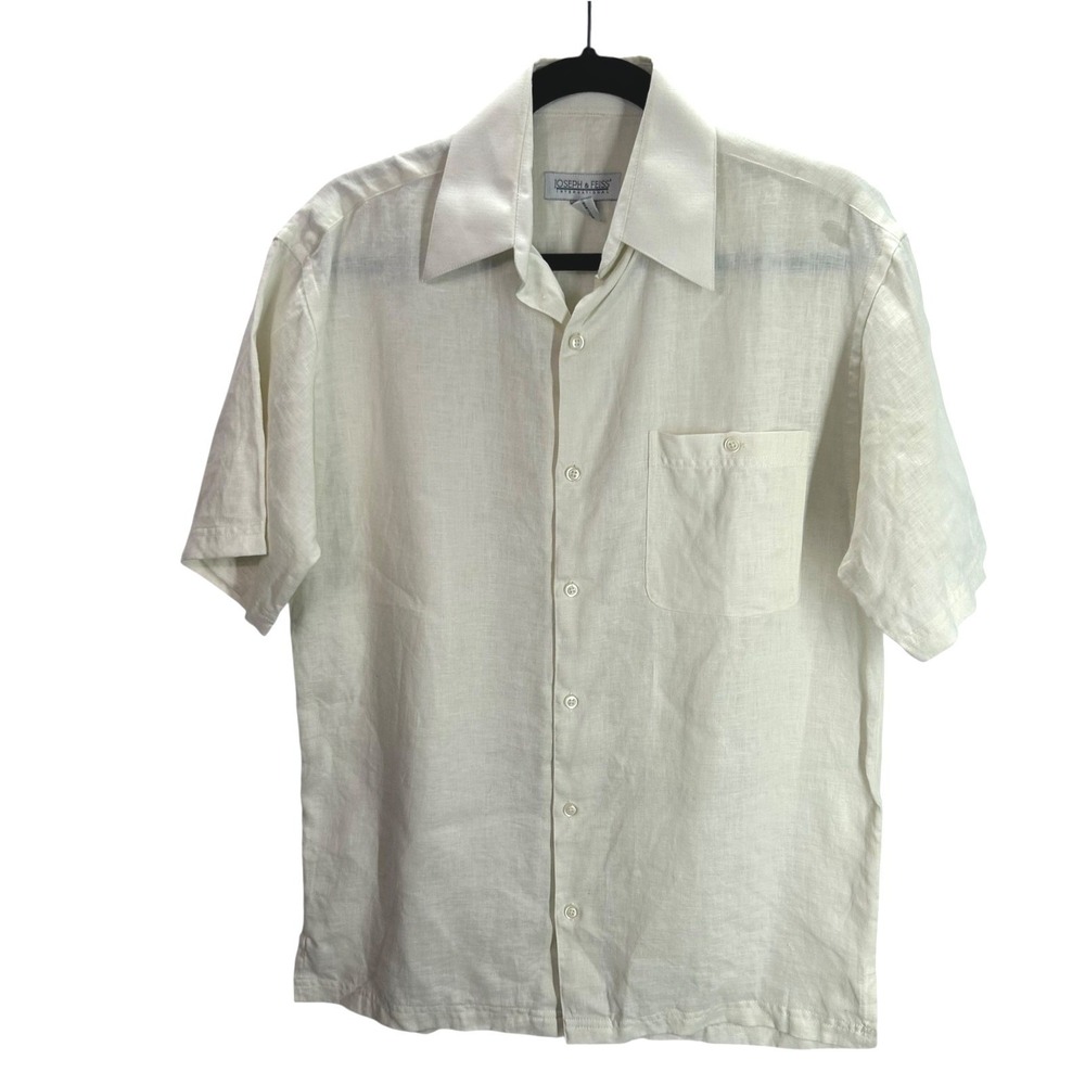 Joseph & Feiss Mens Linen Resort Button Up Shirt‎ S Ivory Coastal Summer Casual